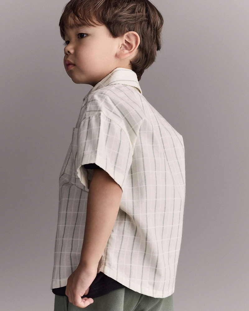 Toddler Boy Dobby Knit Button-Down Short-Sleeve Shirt - Cream
