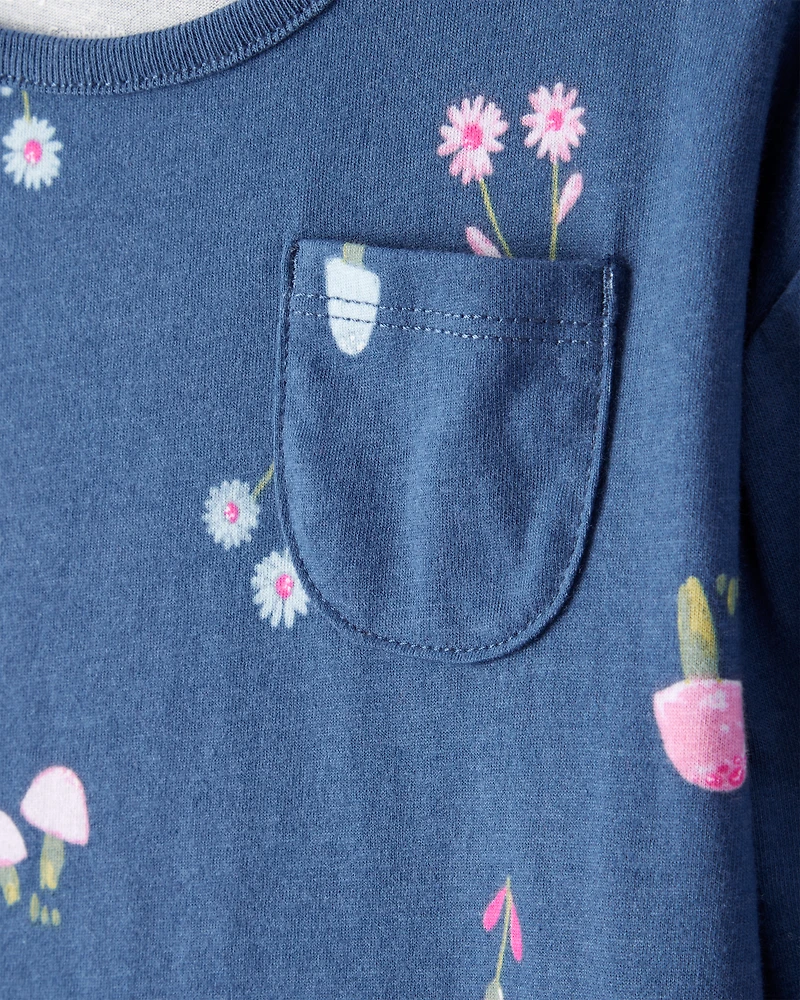 Toddler Girl Floral Cotton Long-Sleeve Top - Blue