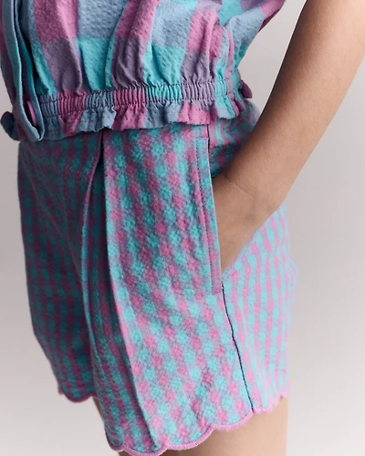 Toddler Girl Scalloped Gingham Short - Blue/Purple