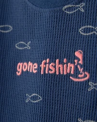 Baby Boy 2-Piece Fishing Herringbone Thermal Short-Sleeve Bodysuit & Short Set - Navy