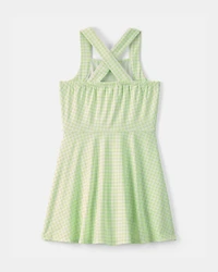 Girls Gingham Active Dress - Green