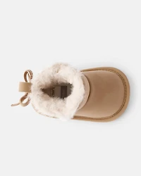 Baby Girl Bow Faux Fur Boots - Brown