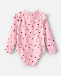 Baby Girl Cherry Long-Sleeve 1-Piece Rashguard Swimsuit - Pink