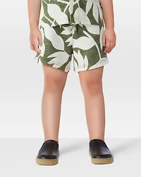 Toddler Boy Tropical Print Pull-On French Terry Shorts - Green/White