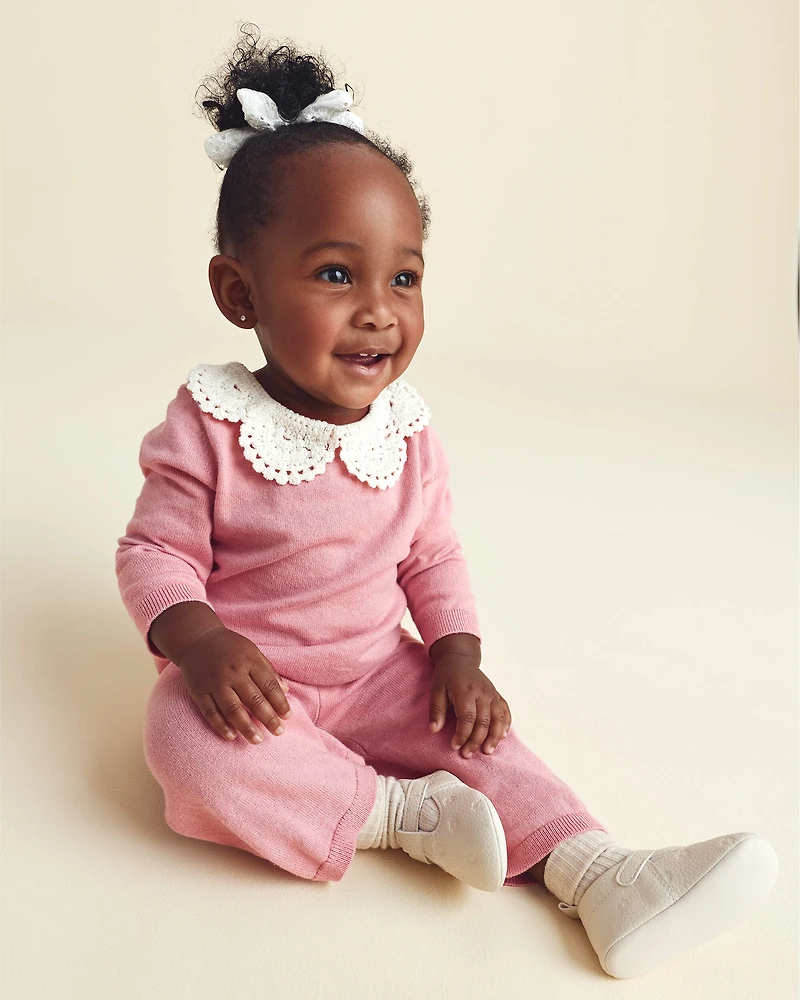 Baby Girl 2-Piece Long-Sleeve Sweater Top & Pant Set - Pink
