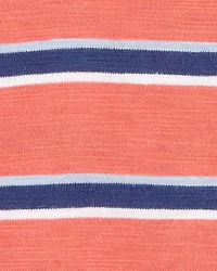 Baby Striped Cotton Short-Sleeve Henley - Orange