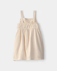 Toddler Girl Crochet Gauze Dress - Cream