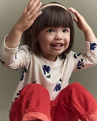 Toddler Girl Floral Long-Sleeve Relaxed Tee - Cream/Blue