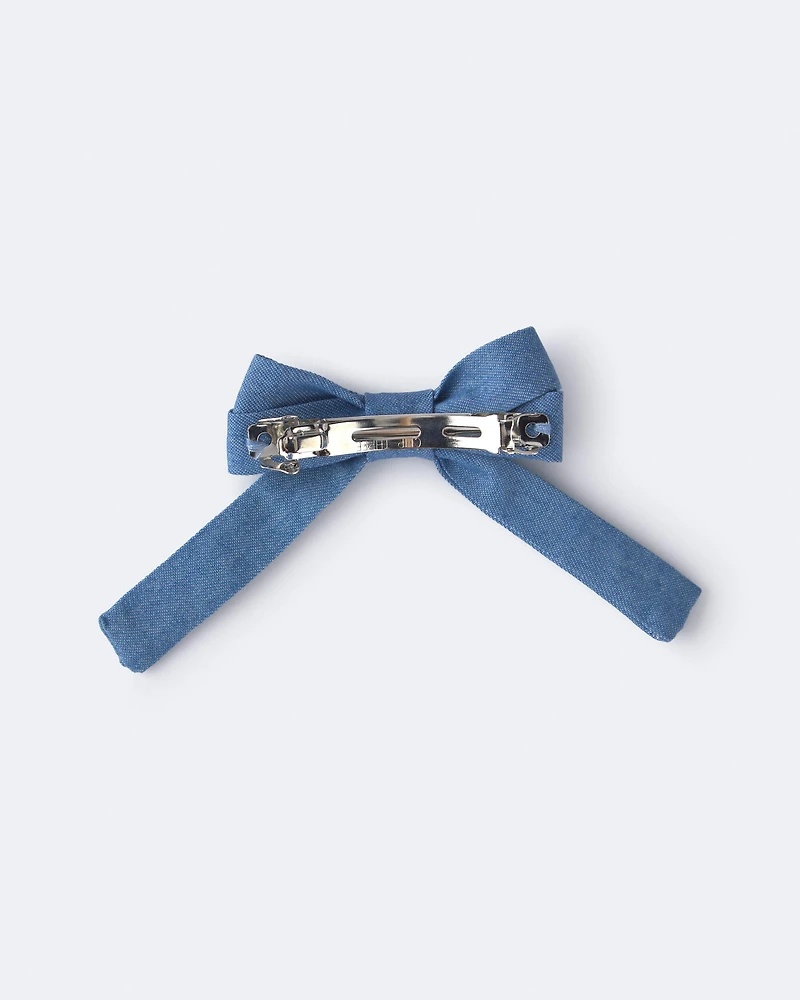 Toddler Girl 2-Pack Bow Hair Clips in Chambray - Blue