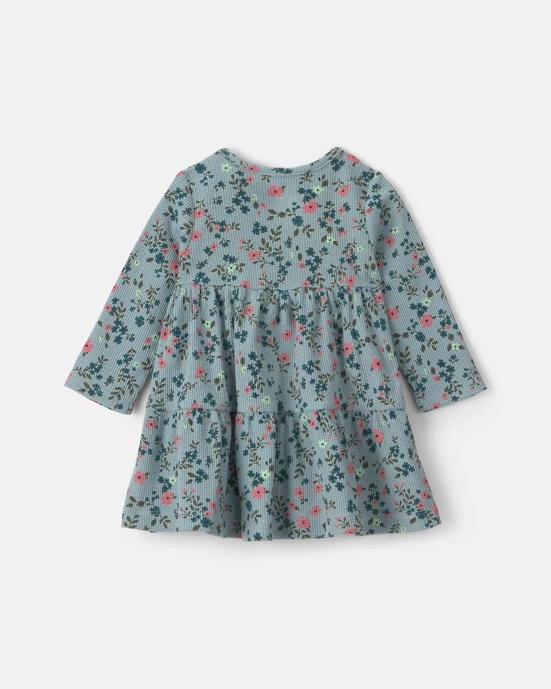 Baby Girl 3-Piece Floral Thermal Dress Set - Blue