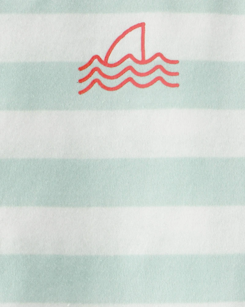 Toddler Boy 2-Piece Shark Striped Top & Short Set - Blue/Ivory