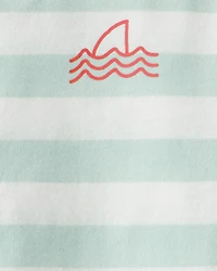 Toddler Boy 2-Piece Shark Striped Top & Short Set - Blue/Ivory