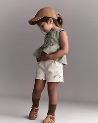 Toddler Girl Embroidered Peplum Top Floral Print - Green