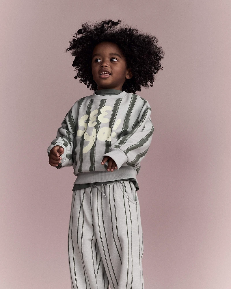 Toddler 'See Ya!' Striped Dolman-Sleeve Sweatshirt - Sage
