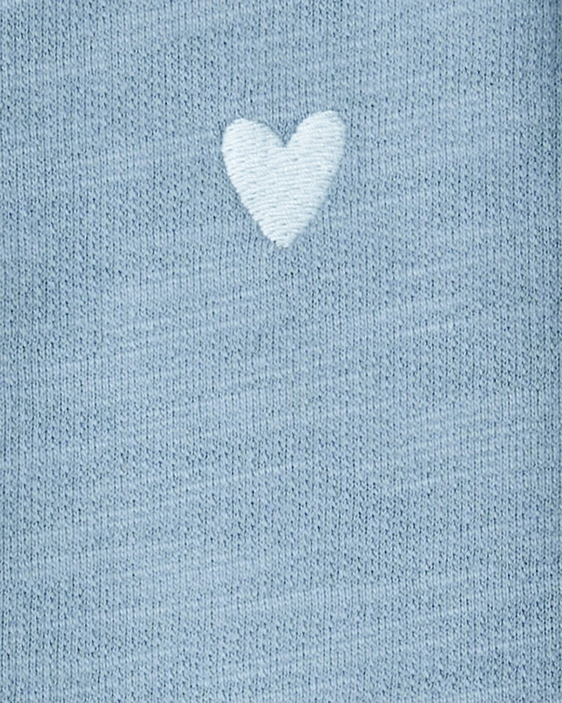 Baby Girl Heart Cotton Long-Sleeve Cardigan Sweater - Blue