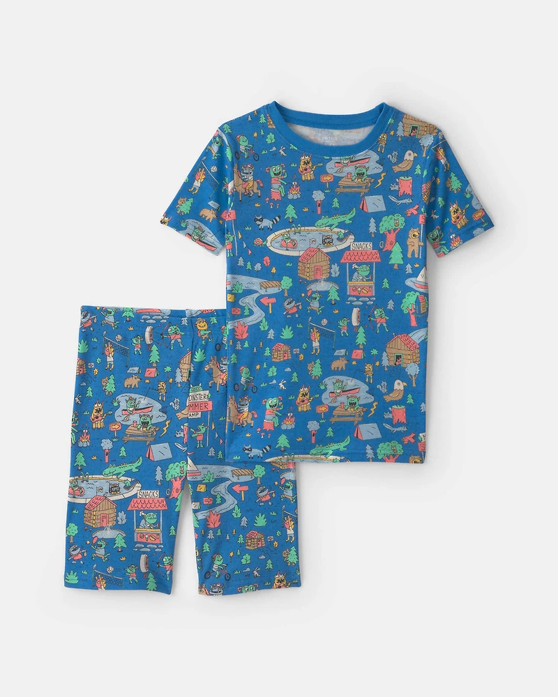 Boys 2-Piece 100% Cotton 'Monster Summer Camp' Pyjama Set - Blue