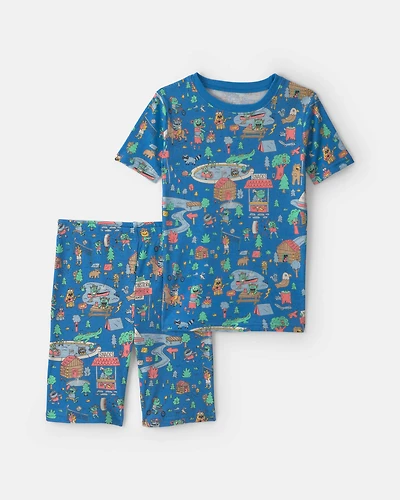 Boys 2-Piece 100% Cotton 'Monster Summer Camp' Pyjama Set - Blue