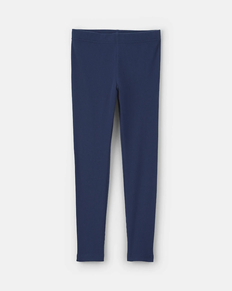 Girls Pull-On Stretch Rib Leggings - Navy Blue