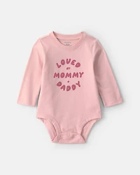 Baby Girl 'Loved By Mommy & Daddy' Long-Sleeve Graphic Bodysuit - Pink