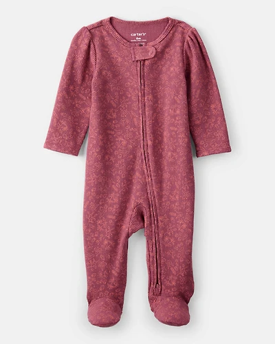 Baby Girl Floral Print Cotton Long-Sleeve 2-Way Zip Sleeper - Pink