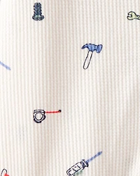 Baby Boy Construction Print Cotton Long-Sleeve Snug Fit Sleeper - White