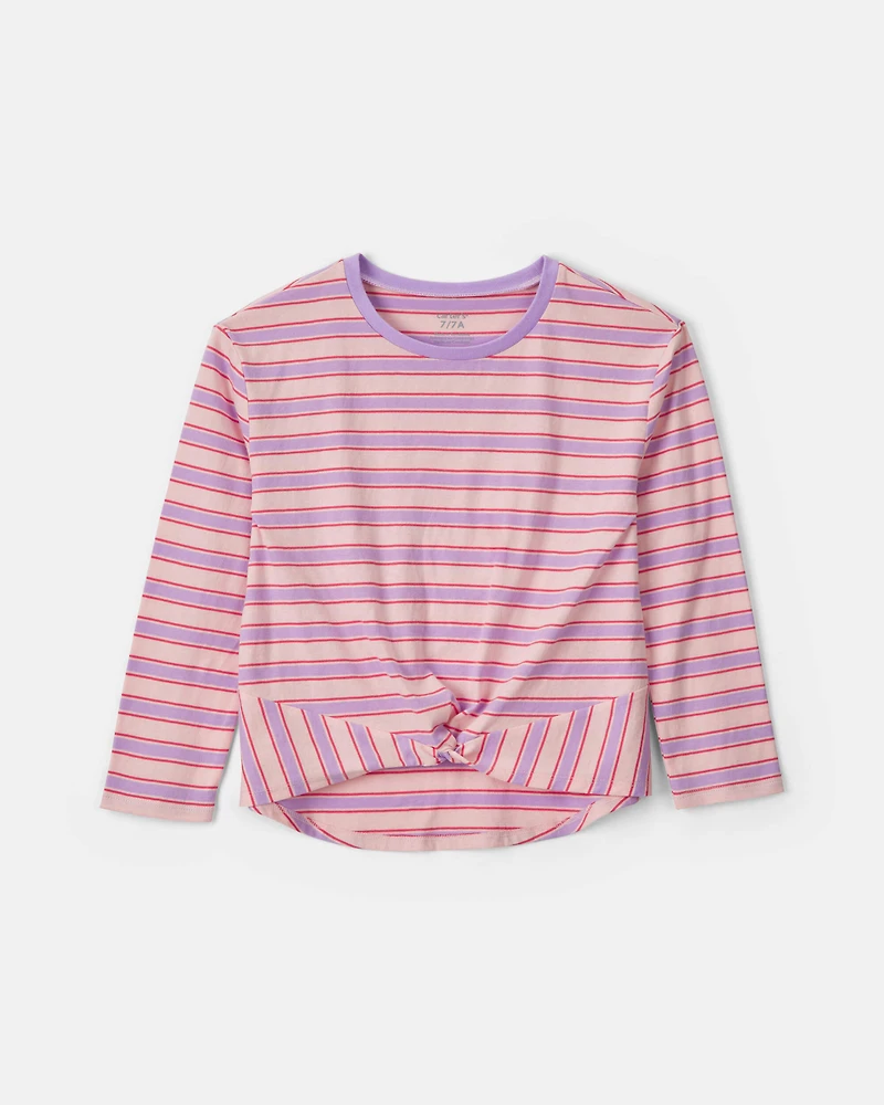 Girls Striped Long-Sleeve Top - Pink/Purple
