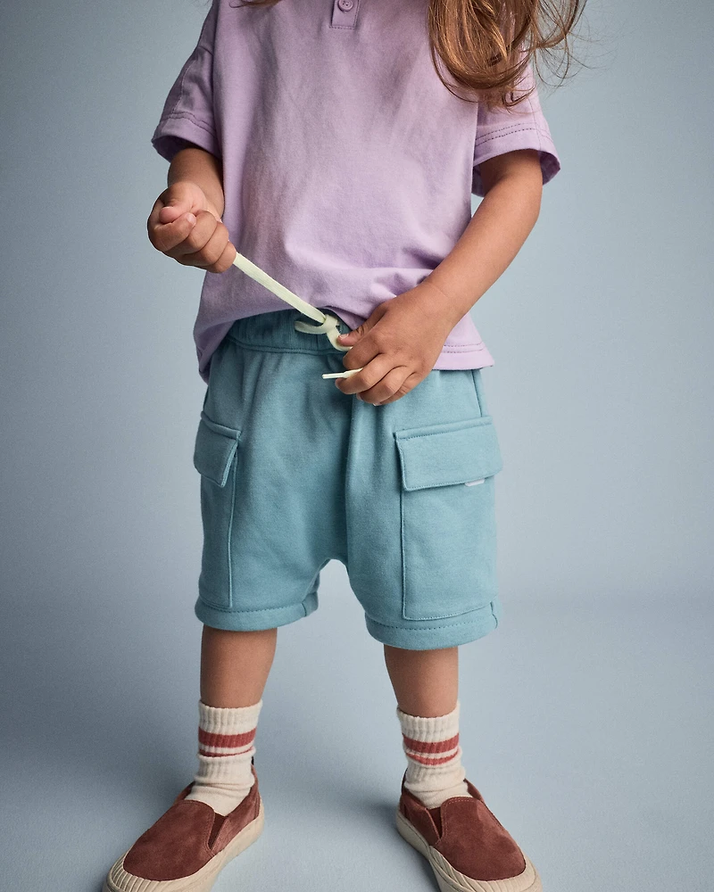 Toddler Boy French Terry Cargo Shorts - Teal