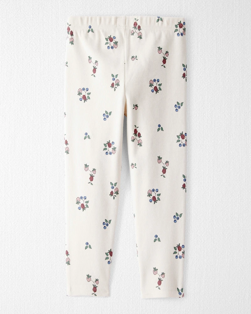 Toddler Girl Organic Cotton Ribbed Knit Pants Berry Blossom Print