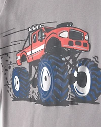 Boys 4-Piece Monster Truck 100% Cotton Snug Fit Pyjama Set - Grey