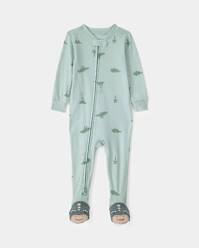 Toddler Dinosaur 100% Cotton Snug Fit 1-Piece Pyjama Set - Green