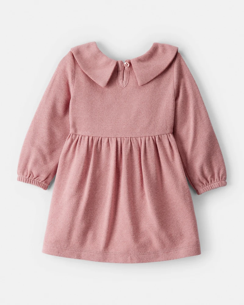 Baby Girl Bow Collor Long-Sleeve Dress Set - White/Pink