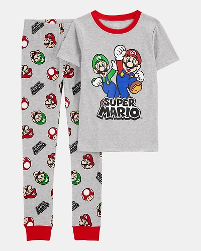 Boys Super Mario Snug Fit Cotton 2-Piece Pyjamas - Heather