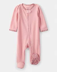 Baby Girl Cotton Long-Sleeve  2-Way Zip Sleeper - Pink
