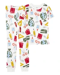 Kid 2-Piece Back To School Print 100% Snug Fit Cotton Pyjamas