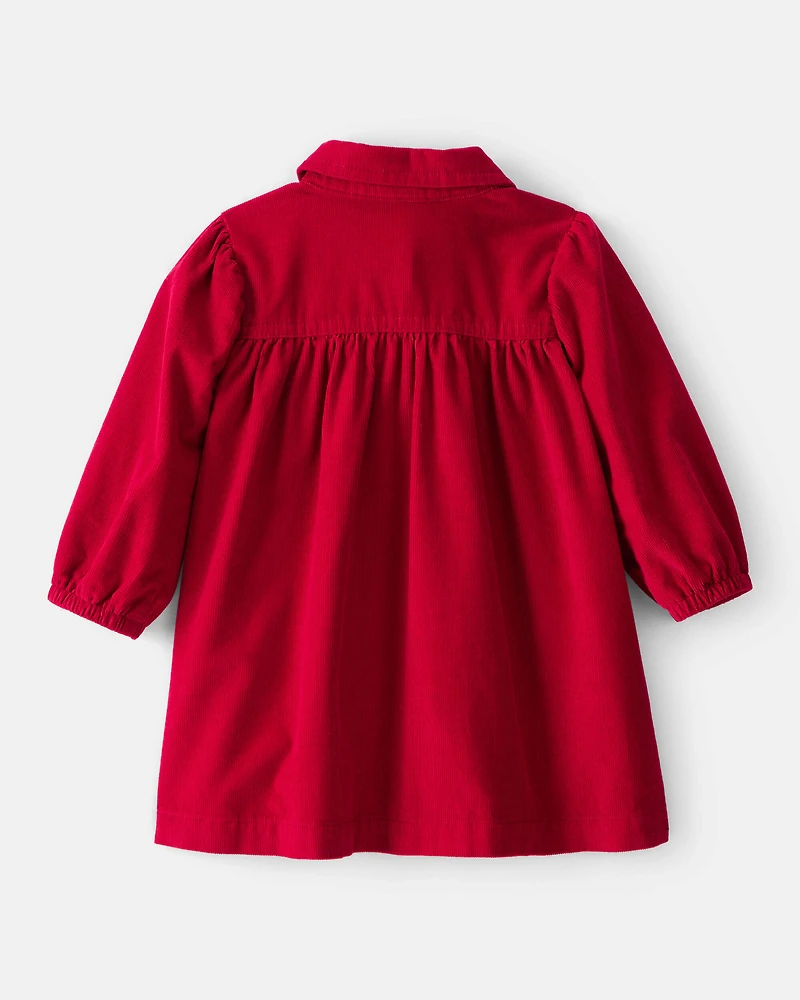 Baby Girl Corduroy Long-Sleeve Dress - Red