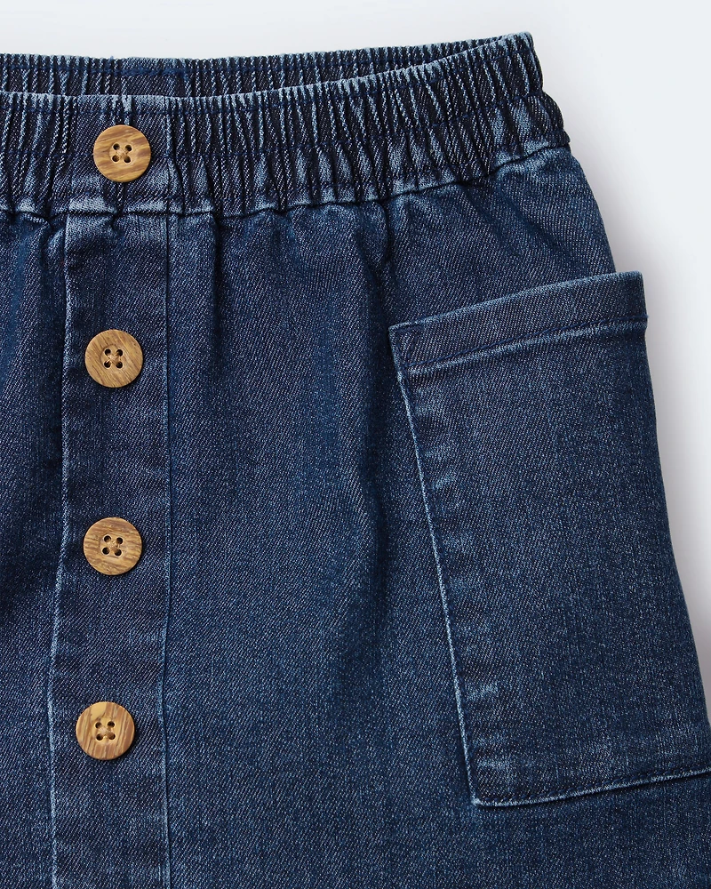 Toddler Girl Denim Skirt with Otter Pockets - Blue