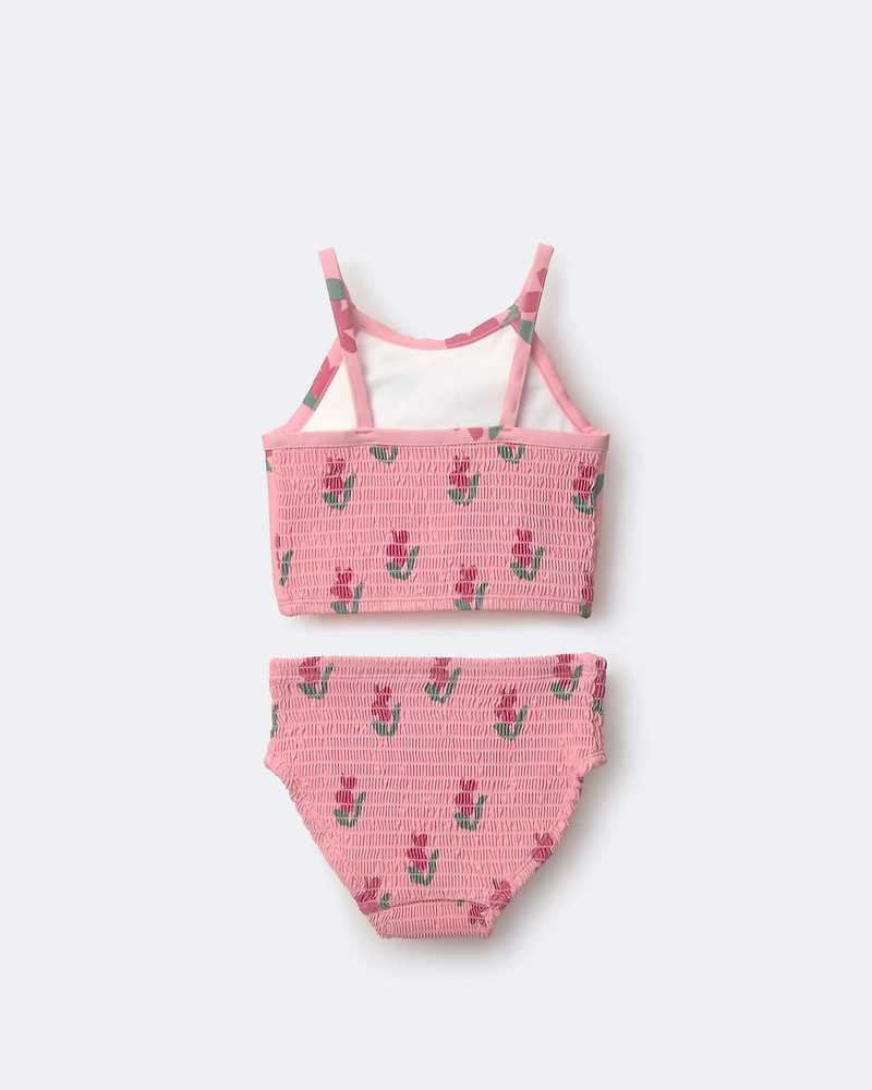 Toddler Girl Smocked Tankini Floral Print - Pink