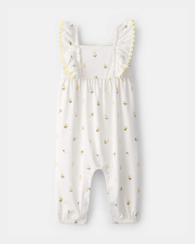 Baby Girl Lemon Ruffle Jumpsuit - Ivory