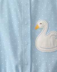 Baby Girl Swan Polka Dot Sleeveless Romper - Blue