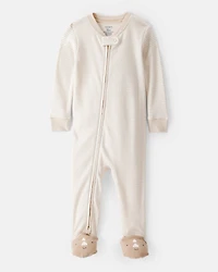 Toddler Boy Rhino 100% Cotton Long-Sleeve 2-Way Zip 1-Piece Pyjamas - White