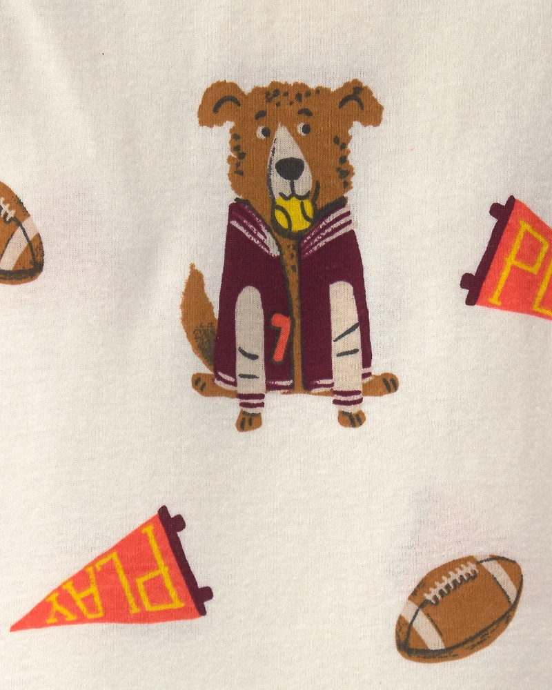 Toddler Boy 4-Piece Dog Striped 100% Cotton Snug Fit Pyjama Set - Burgundy/Cream