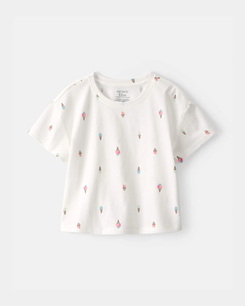 Baby Girl Ice Cream Top - White