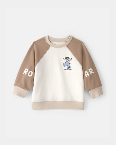 Baby Boy Dinosaur French Terry Pullover Sweatshirt - Brown/Ivory