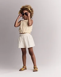 Toddler Girl Fleece Swing Short with Pockets - Cream