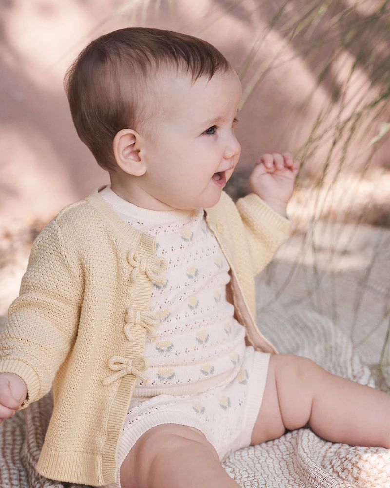 Baby Girl Organic Cotton Sweater Set Yellow Floral
