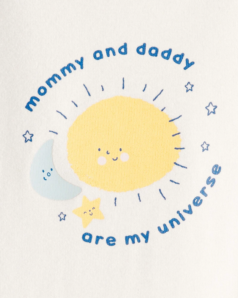 Baby "Mommy & Daddy Are My Universe" Cotton Long-Sleeve Graphic Bodysuit - White