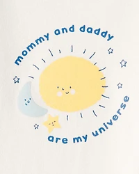 Baby "Mommy & Daddy Are My Universe" Cotton Long-Sleeve Graphic Bodysuit - White