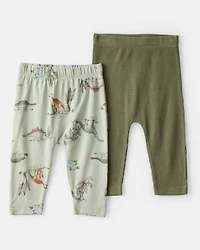 Baby Boy 2-Pack Dinosaur Print PurelySoft Pull-On Pants - Green