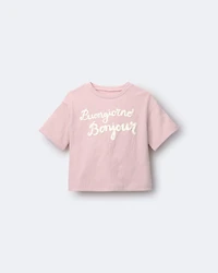Toddler Girl 'Buongiorno, Bonjour' Rolled Cuff Tee - Light Pink