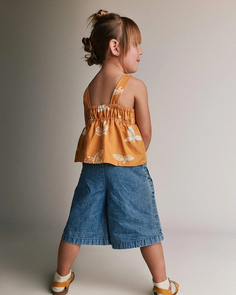 Toddler Girl Wide-Leg Cropped Pant Chambray